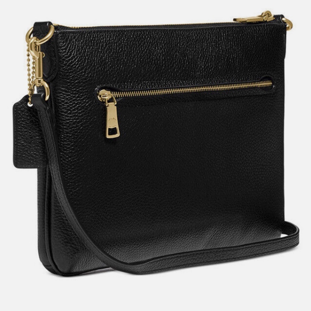 COACH Crossbody Bag C3376-GDBLK Polly Polished Pebble Leather Black AUTHENTIC - Picture 2 of 12